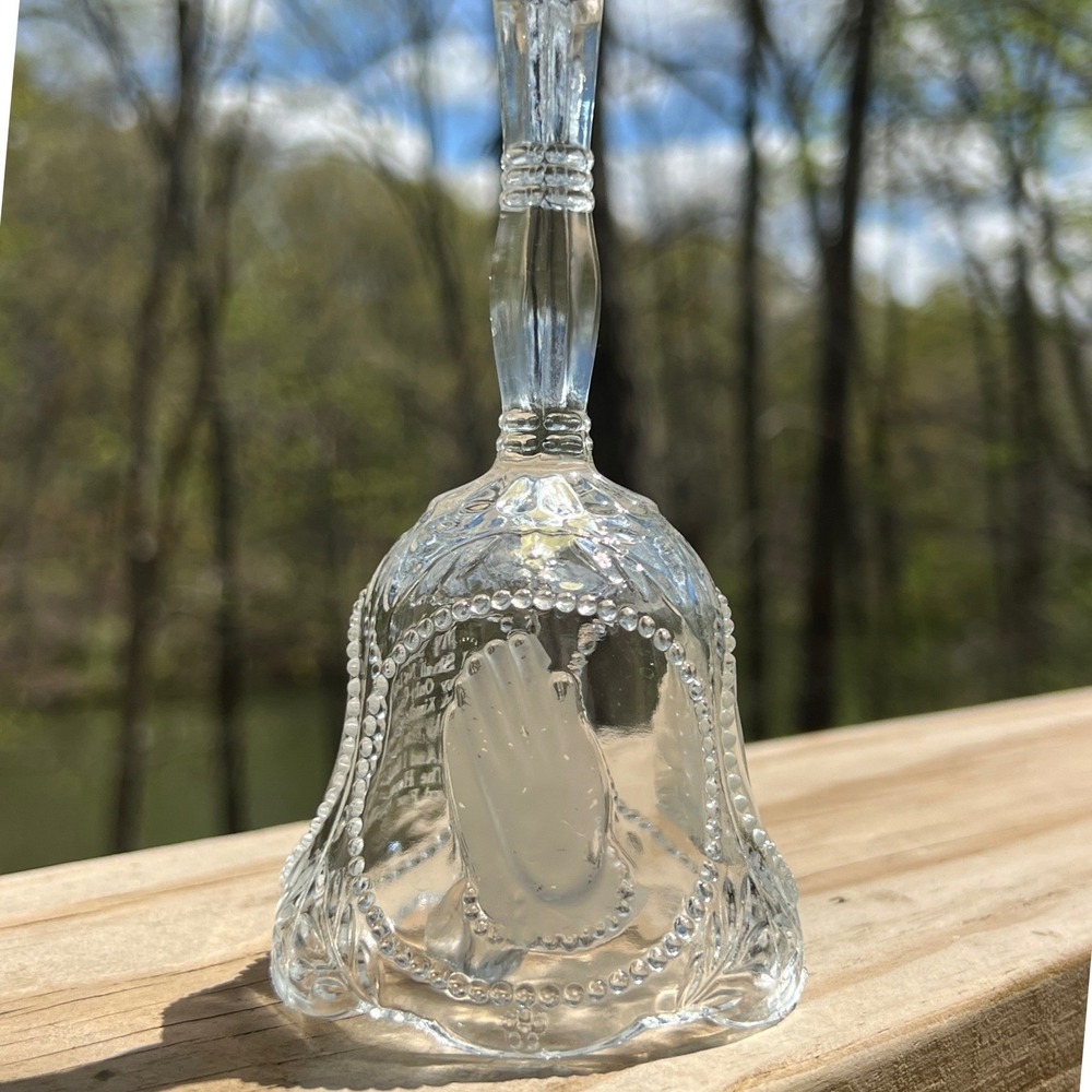 Vintage Frosted Glass Bell Praying Hands 23rd Psalm Religious Decor 5.25 inch